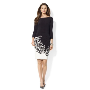 Women’s Lauren Ralph Lauren Black Cocktail Dress‎ White Border Print.